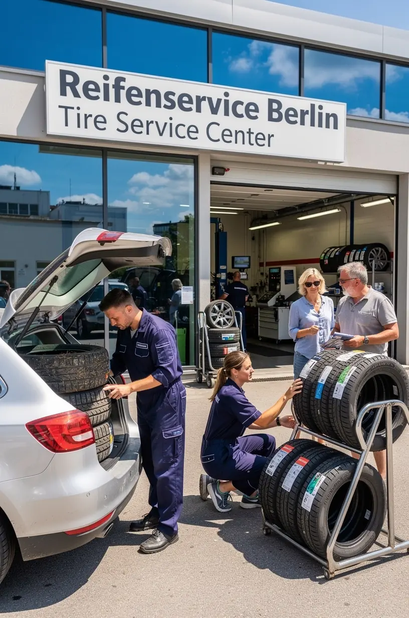Reifenlager mit ordentlich gestapelten Sommer- und Winterreifen in einem klimatisierten Raum.